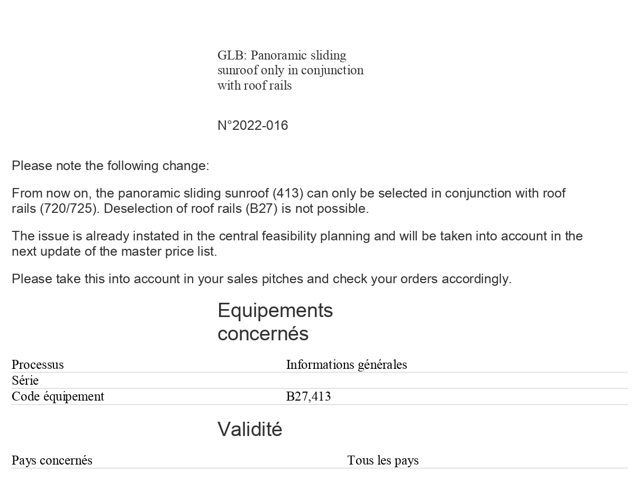 Pre sales news : GLB – Panoramic sunroof link with roof rails – 032022
